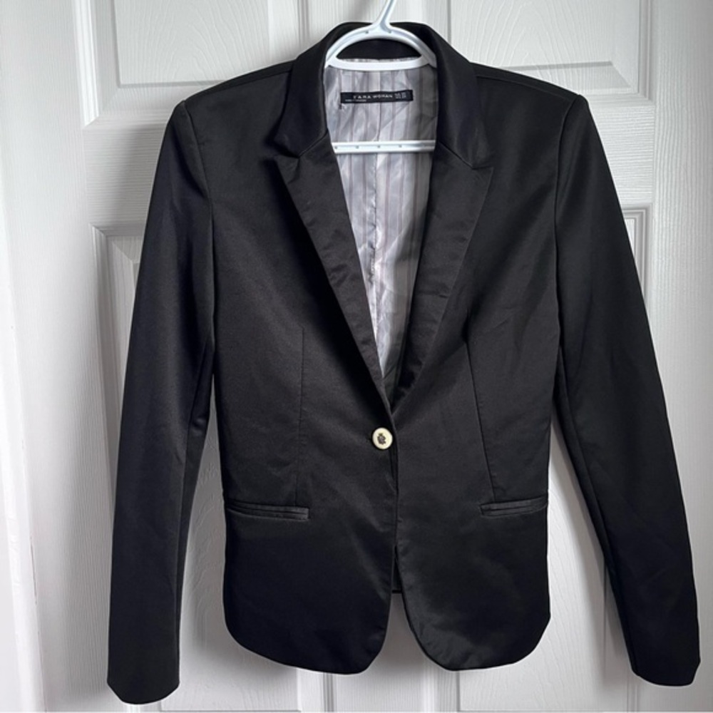 3/25$💥 Zara Basic Blazer Jacket black long sleeve Women XS classic chic collared